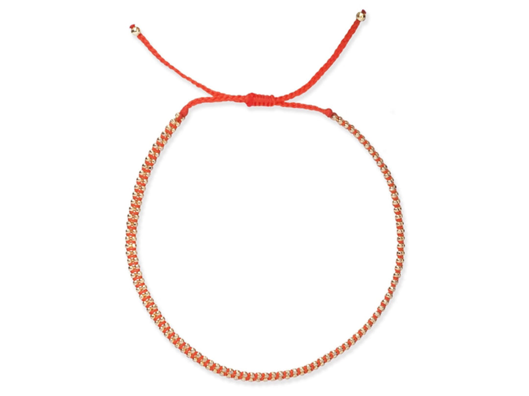 Handmade Orange Woven Gold Chain Bracelet