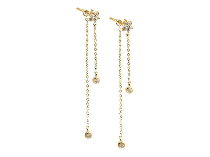 14k Diamond Flower and Chain Drop Earrings