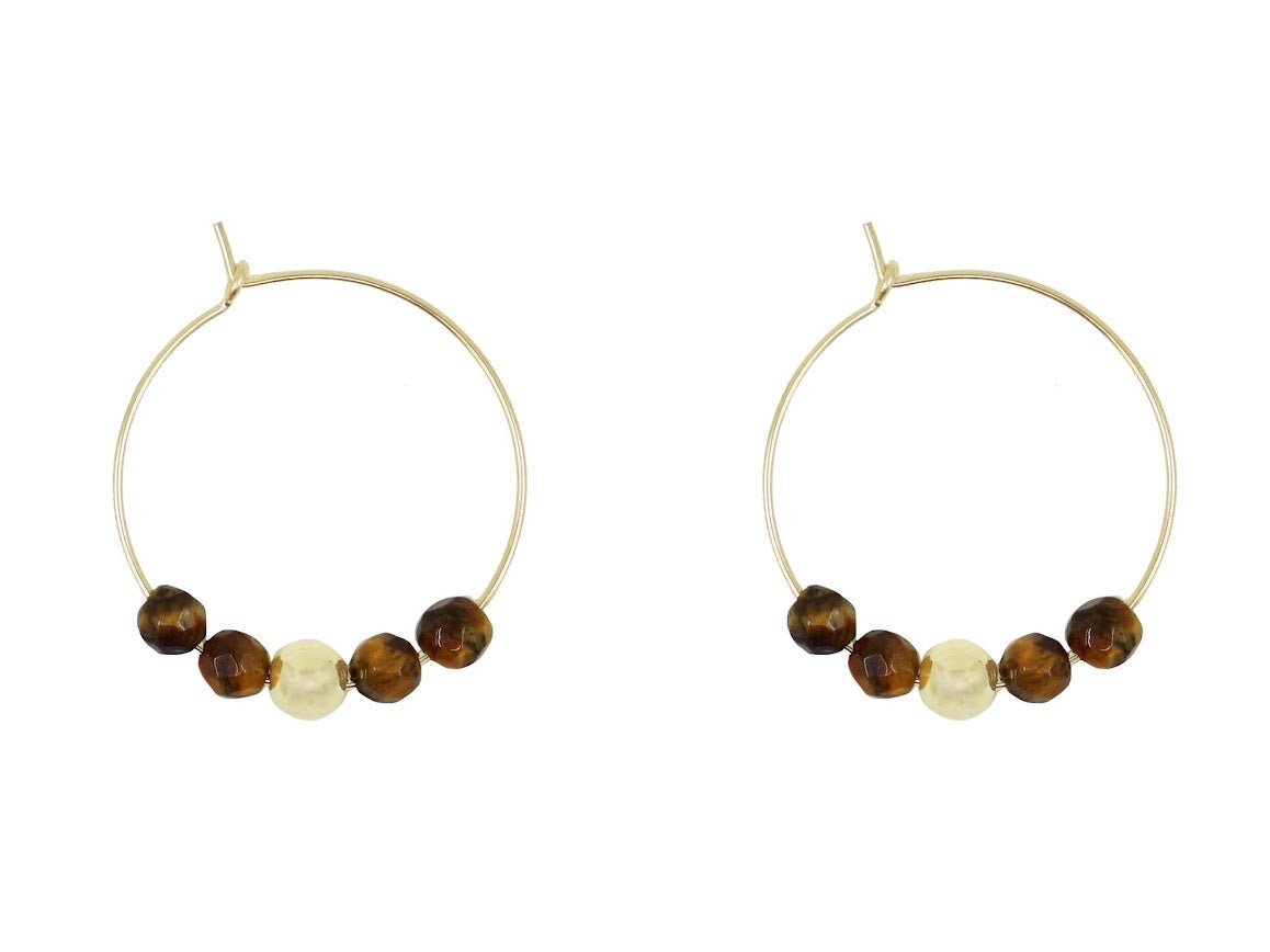 Gold Hoops with Tiger Eye Beads