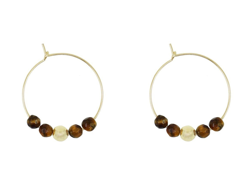 Gold Hoops with Tiger Eye Beads