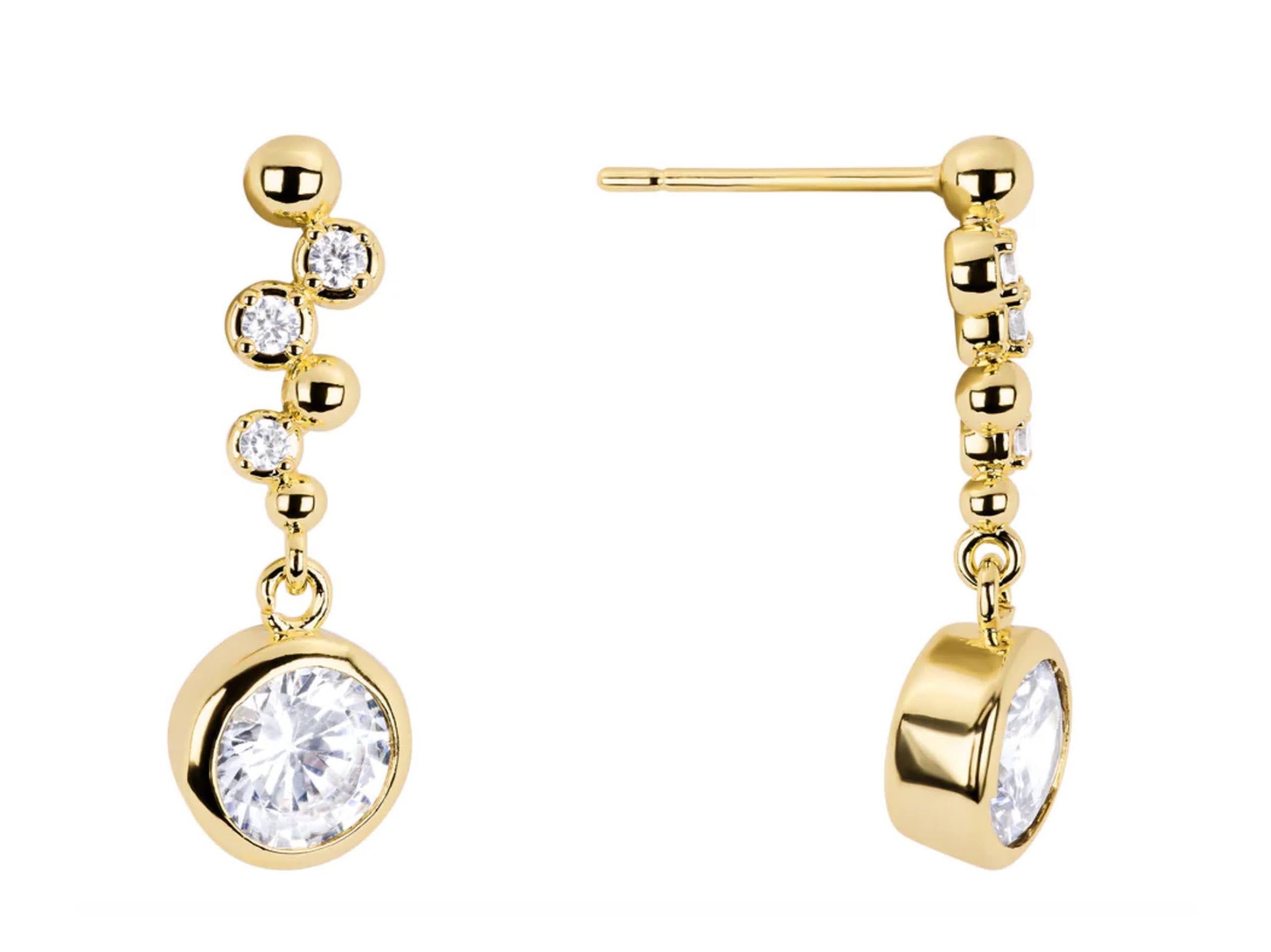 Gold Tiny and Large CZ Drop Stud Earrings