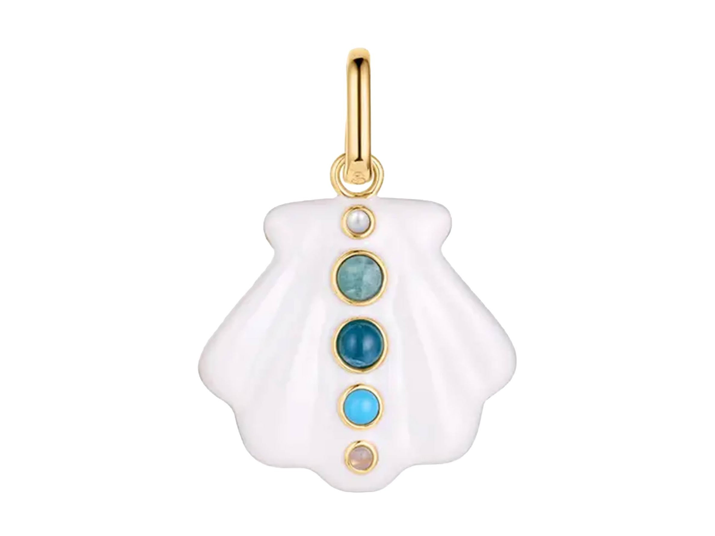 White Enamel Shell Charm with Gemstones