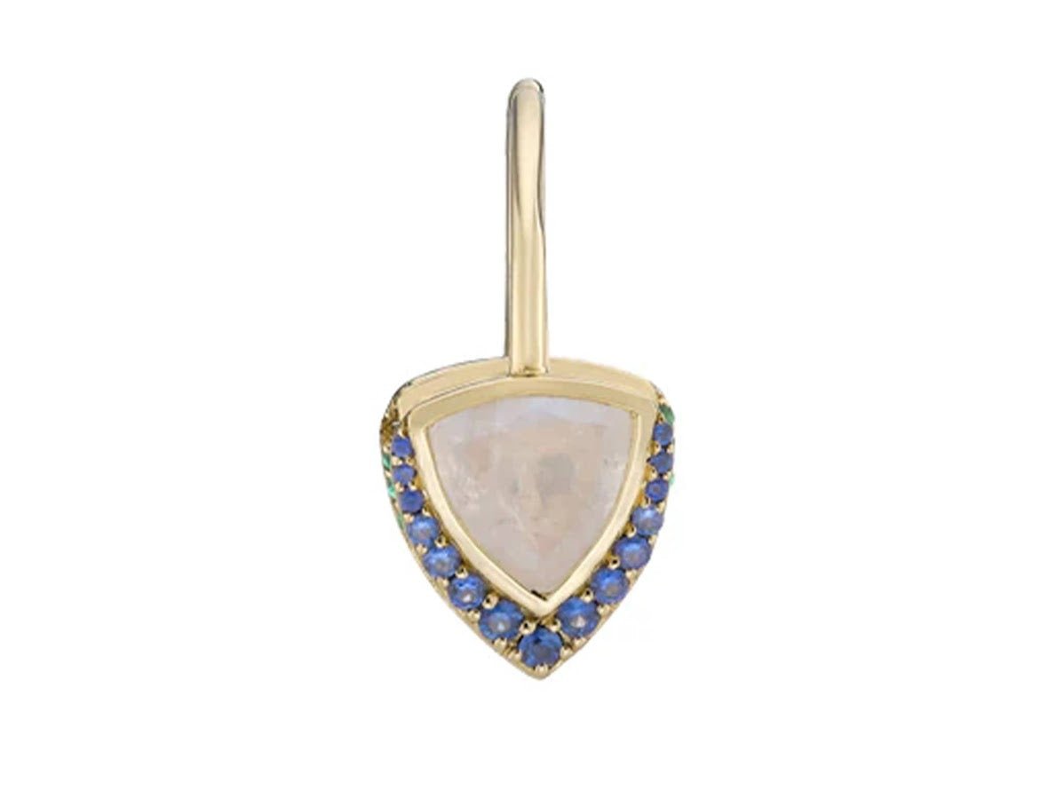 9k Moonstone and Blue Sapphire Drop Earring