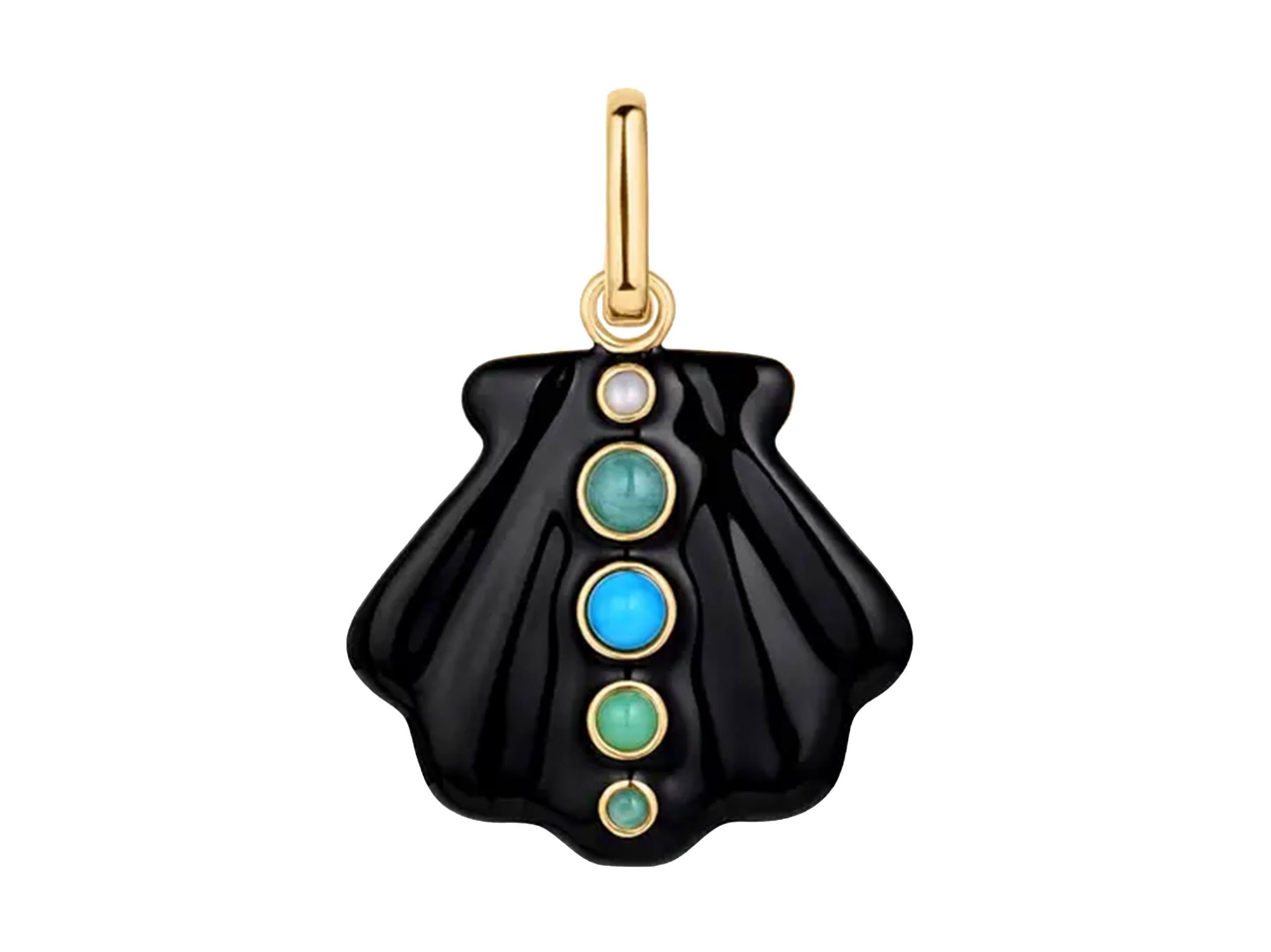 Black Enamel Shell Charm with Gemstones