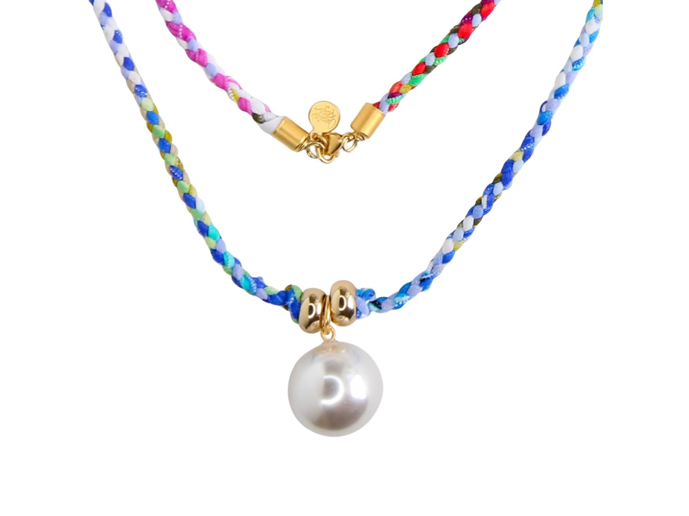 Blue Braided Necklace with Pearl