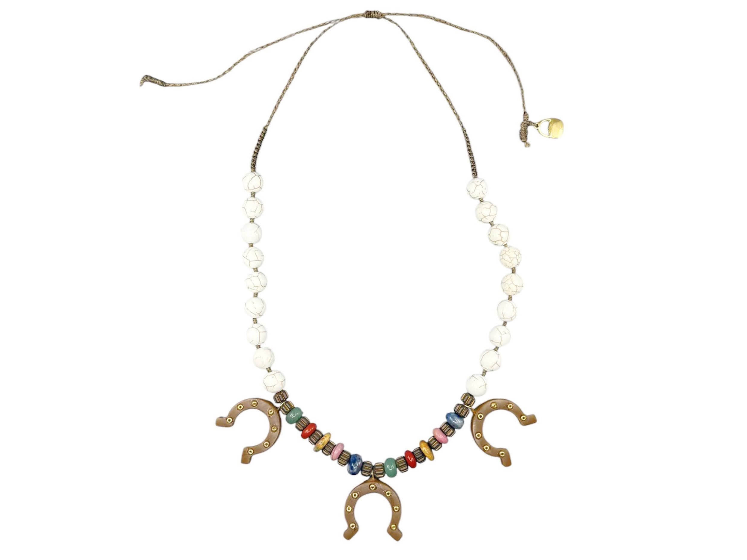 Multiple Gemstone Necklace with Three Horseshoe Charms
