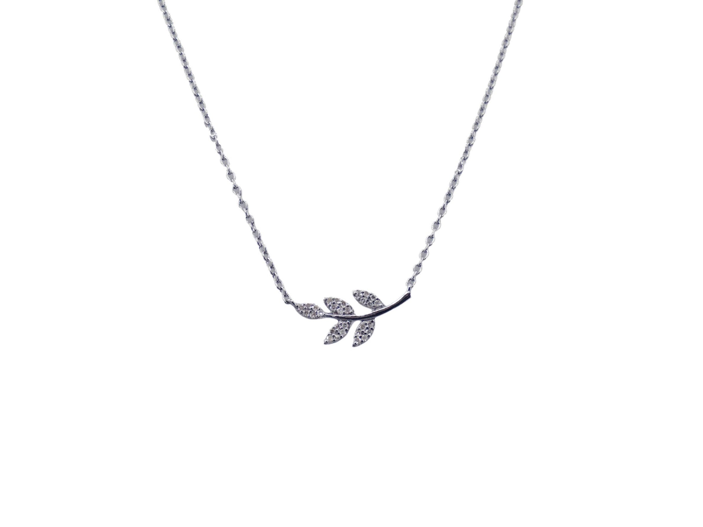 SS Leaf Necklace with Diamonds