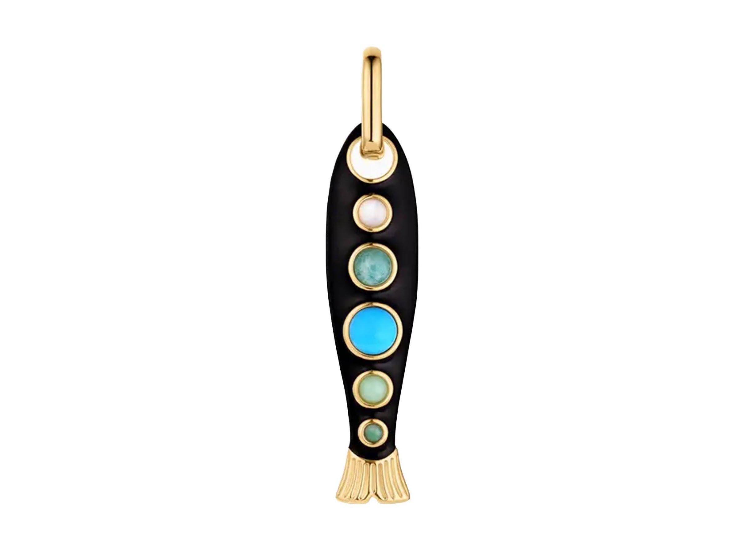 Black Enamel Fish Charm with Gemstones