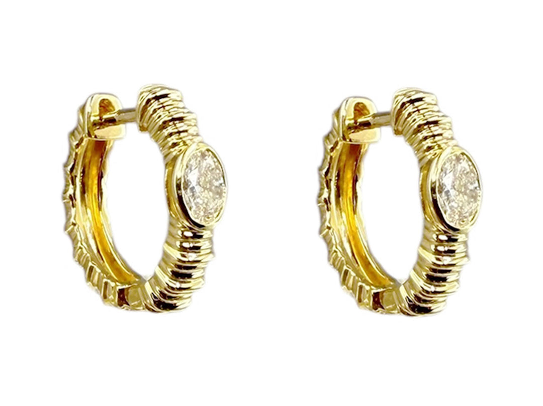 14k Textured Hoops with Diamonds