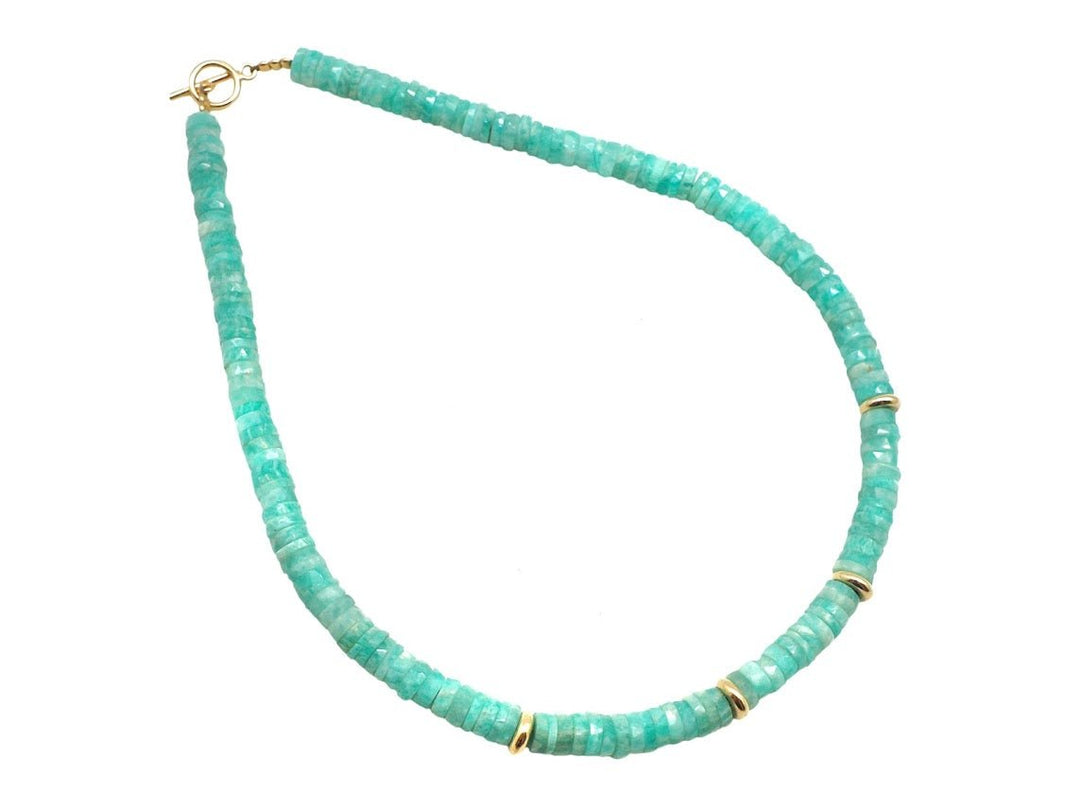 Amazonite Heishi Bead Necklace with Gold Rings