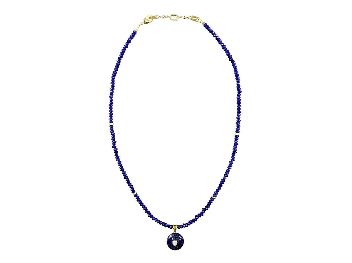 Navy Jade Charm on Navy Jade Beads Necklace