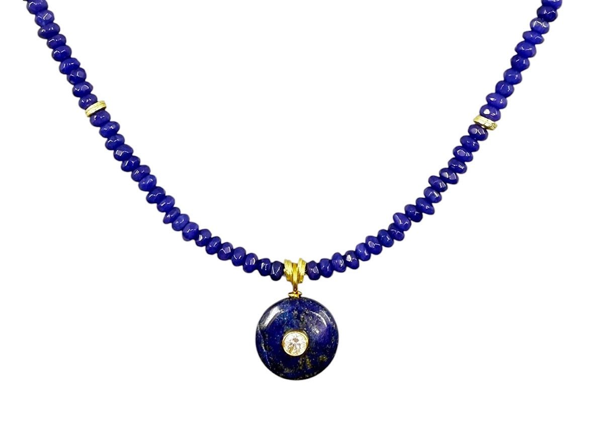 Navy Jade Charm on Navy Jade Beads Necklace