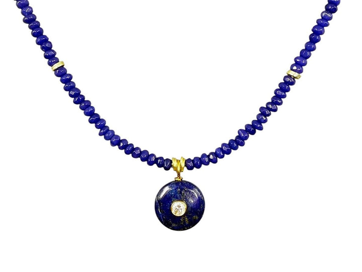Navy Jade Charm on Navy Jade Beads Necklace
