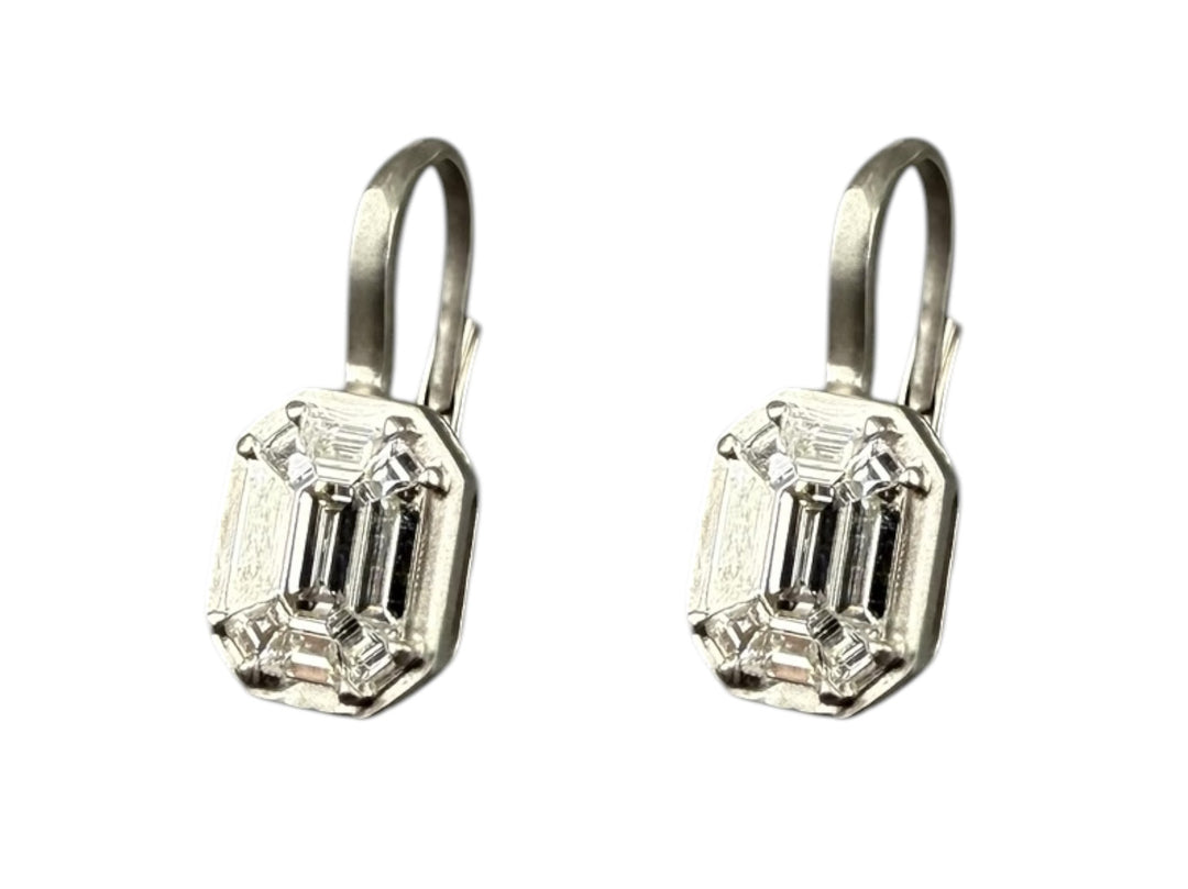 18k Brushed Illusion Diamond Drop Earrings