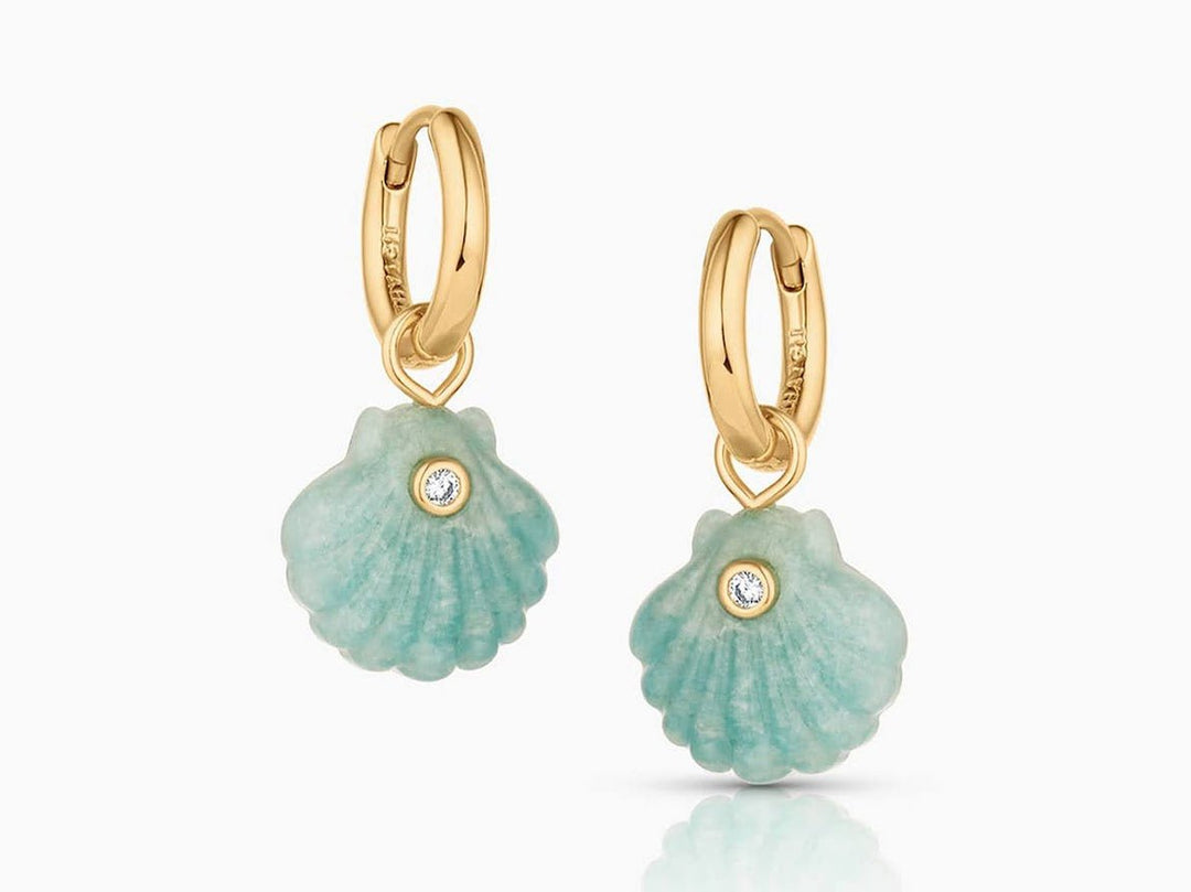 Amazonite Scallop Shell Huggie Hoops with CZs