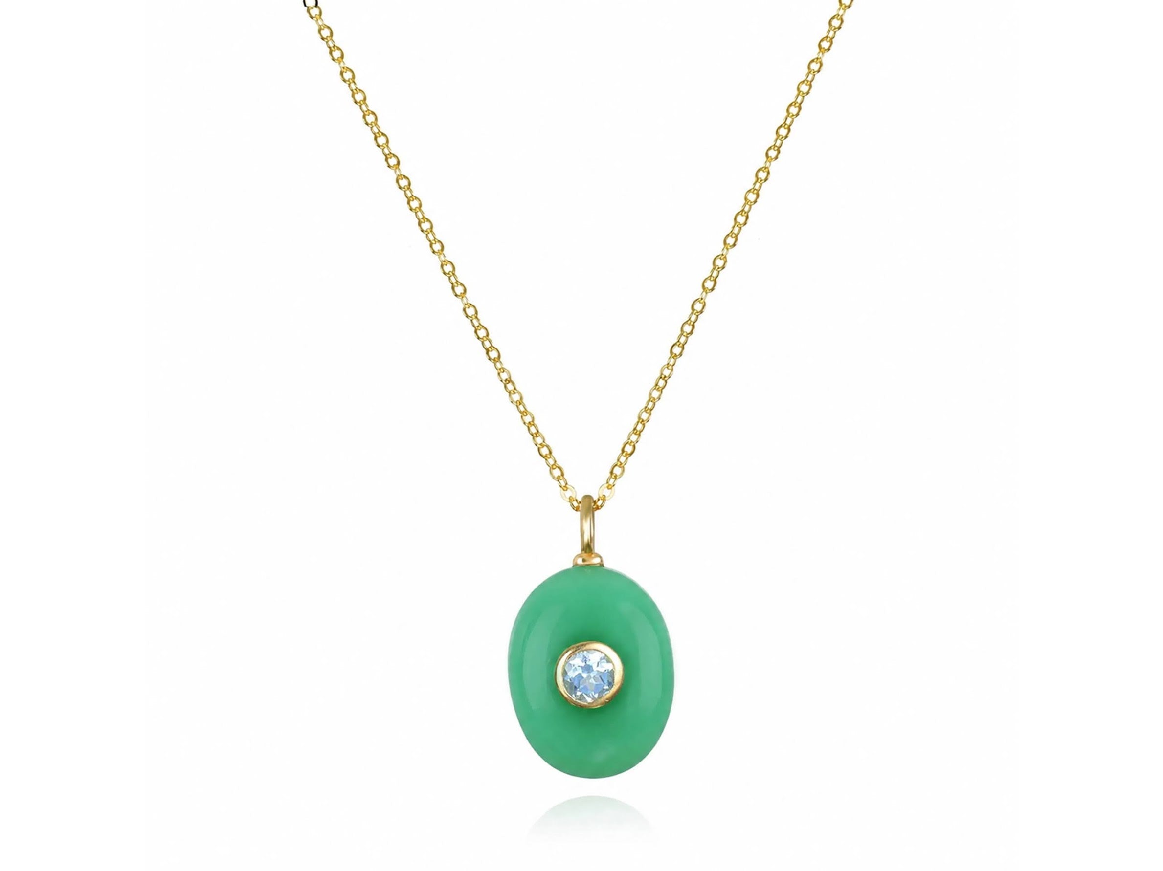 Oval Chrysoprase and Topaz Charm Necklace
