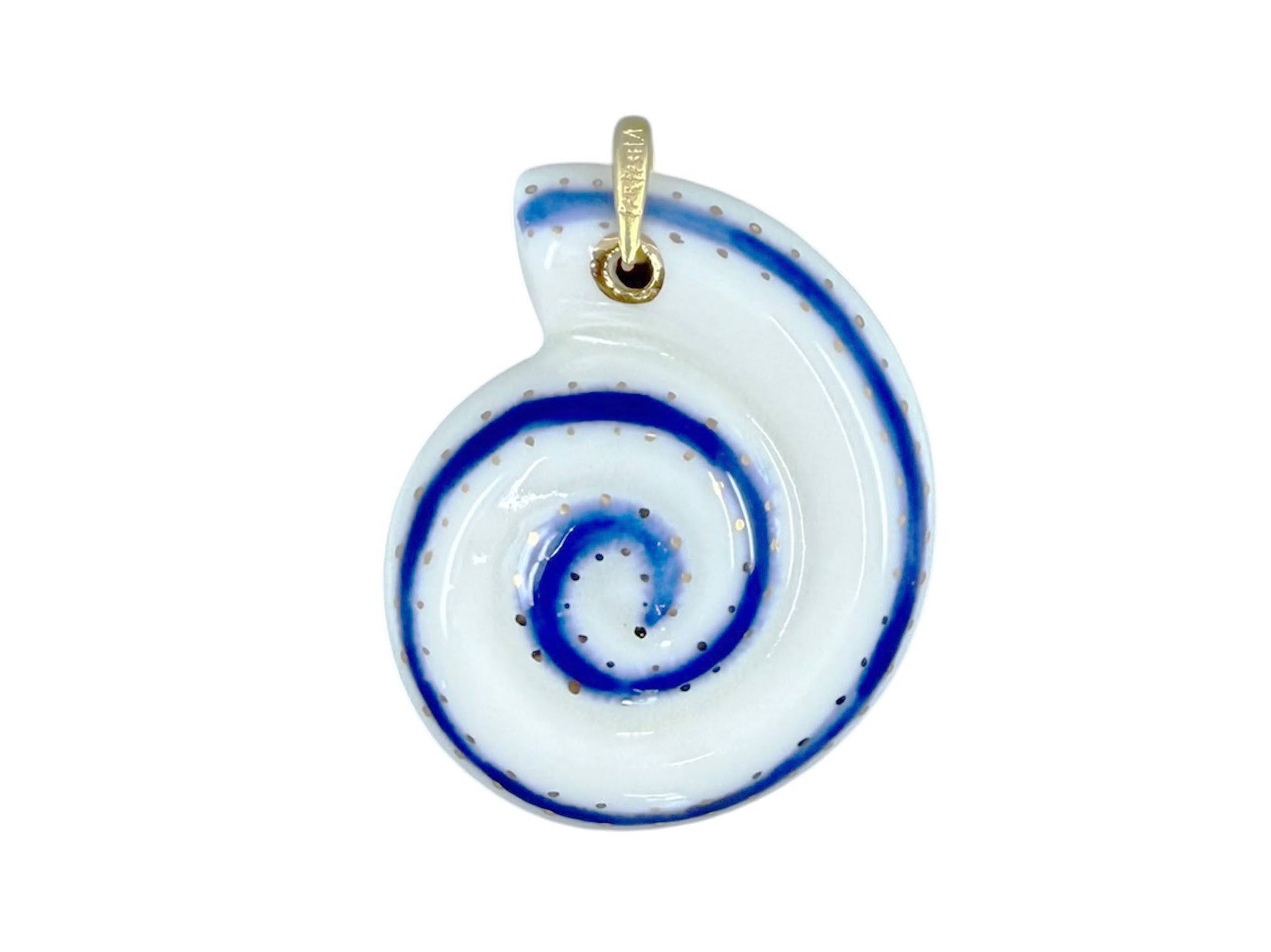 Small Navy and White Thin Swirl Ammonite Charm Necklace