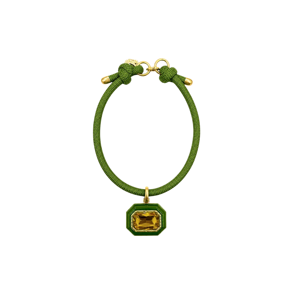 Green Resin and Topaz Crystal Octagonal Charm Necklace