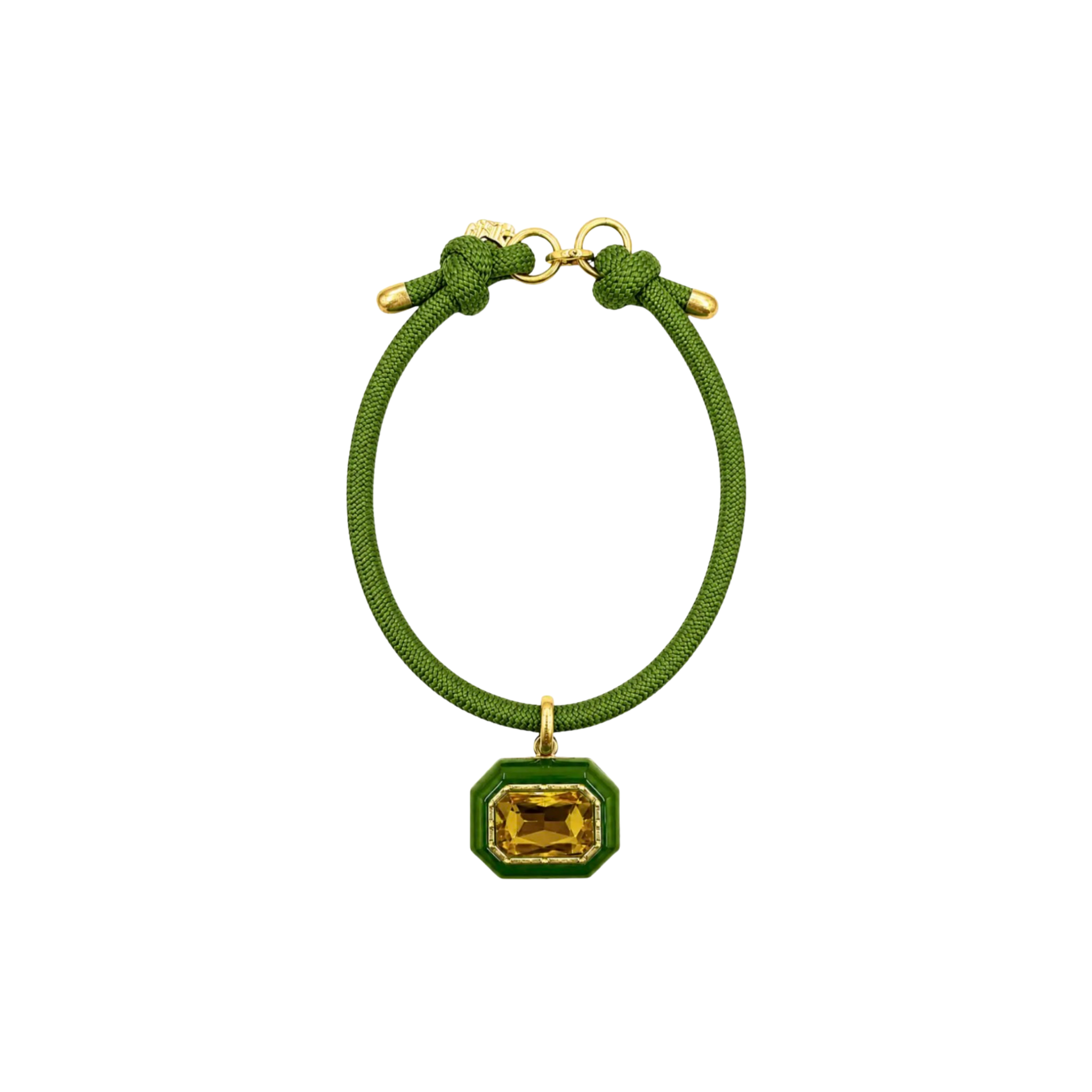 Green Resin and Topaz Crystal Octagonal Charm Necklace
