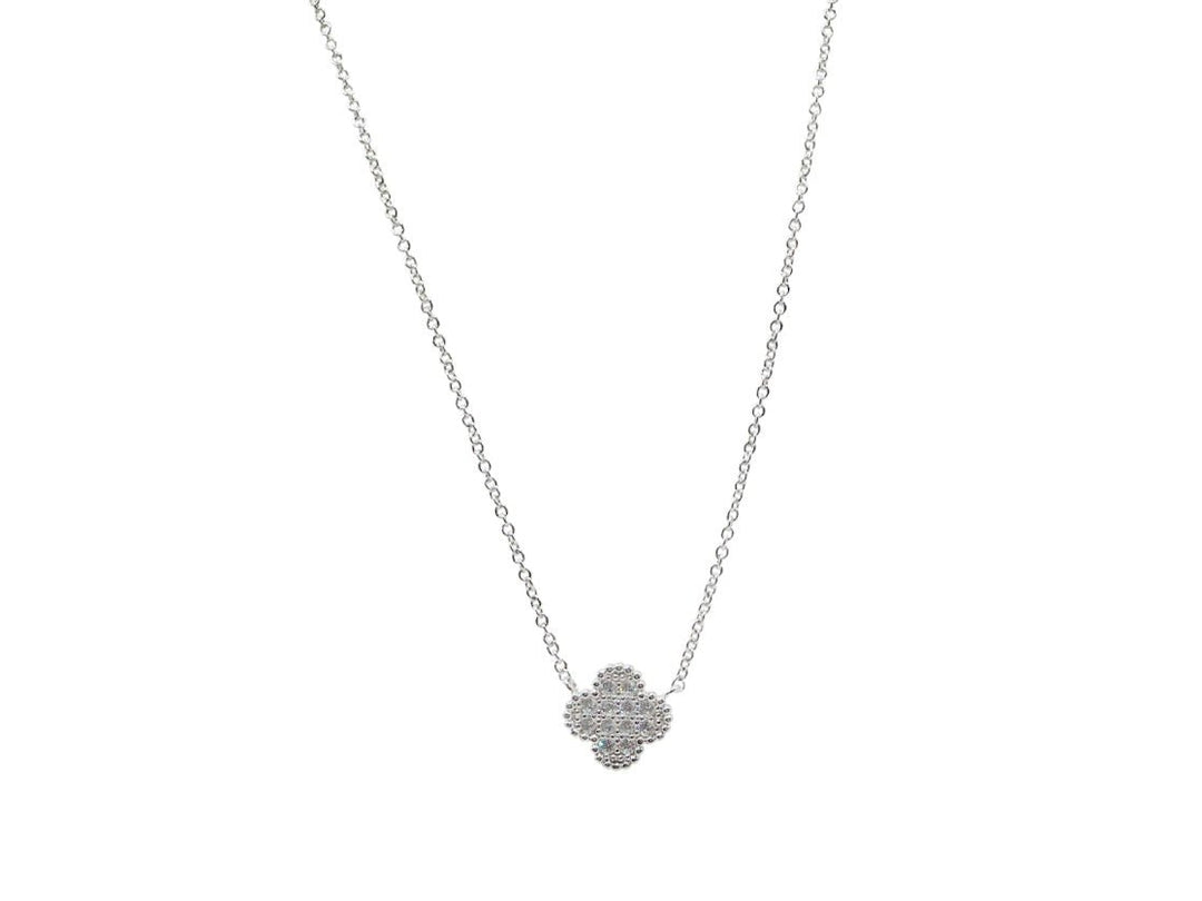 Silver CZ Clover Necklace