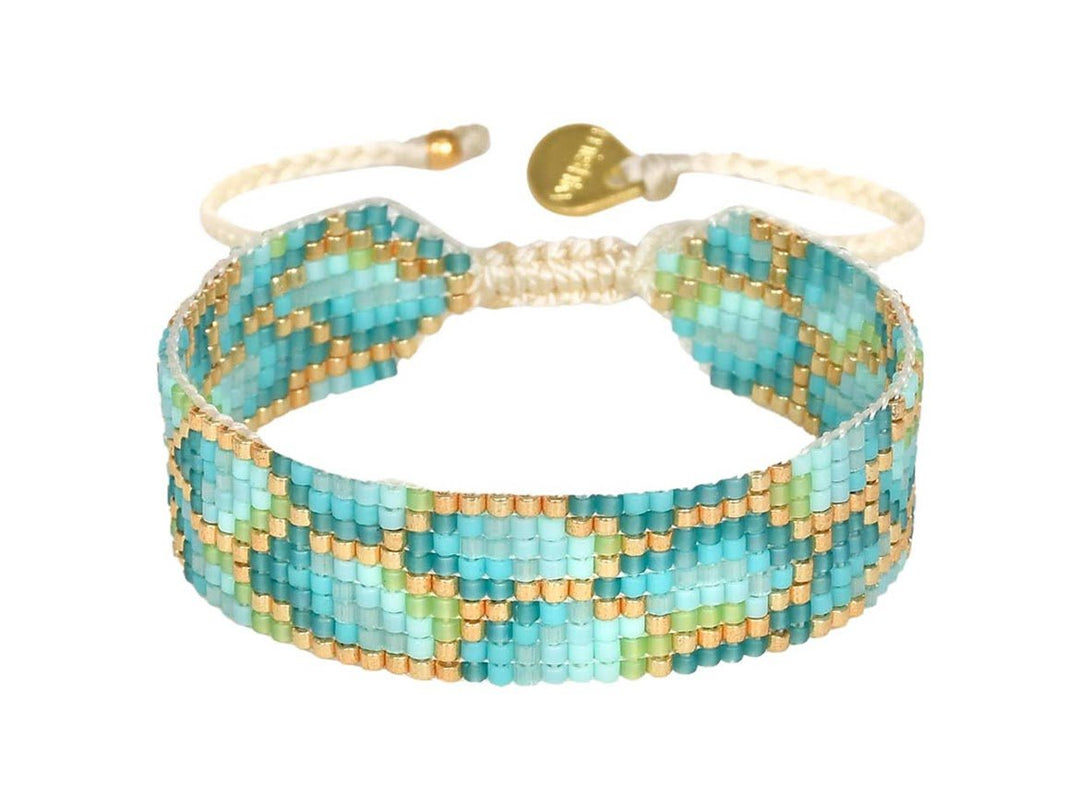 Slim Turquoise, Gold, and Green Beaded Bracelet