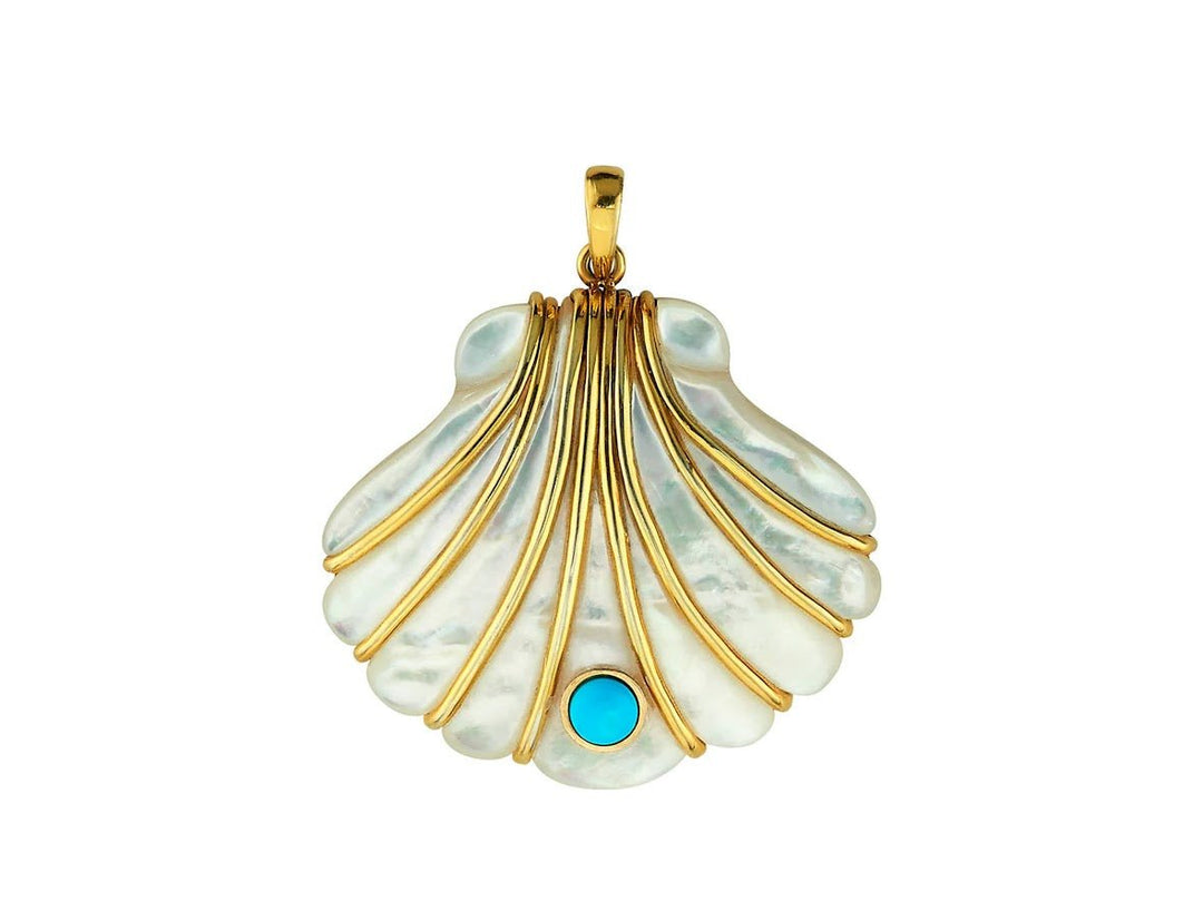 Gold and MOP Clam Shell Charm with Turquoise