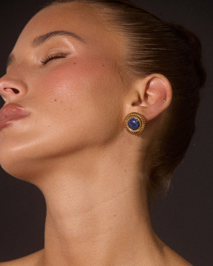 Gold and Lapis Spiral Studs