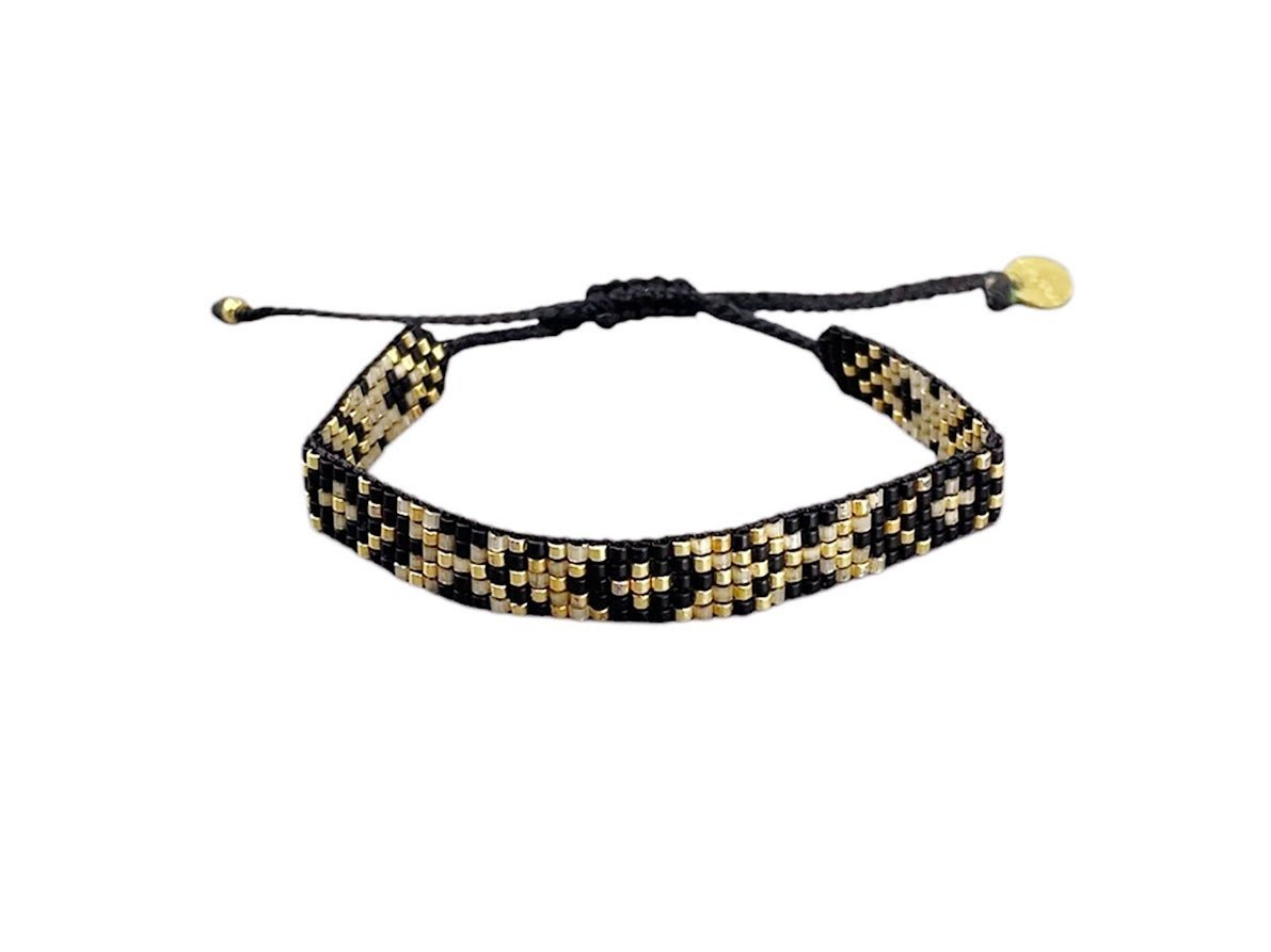 Narrow Black and Gold Diamond-Patterned Bracelet