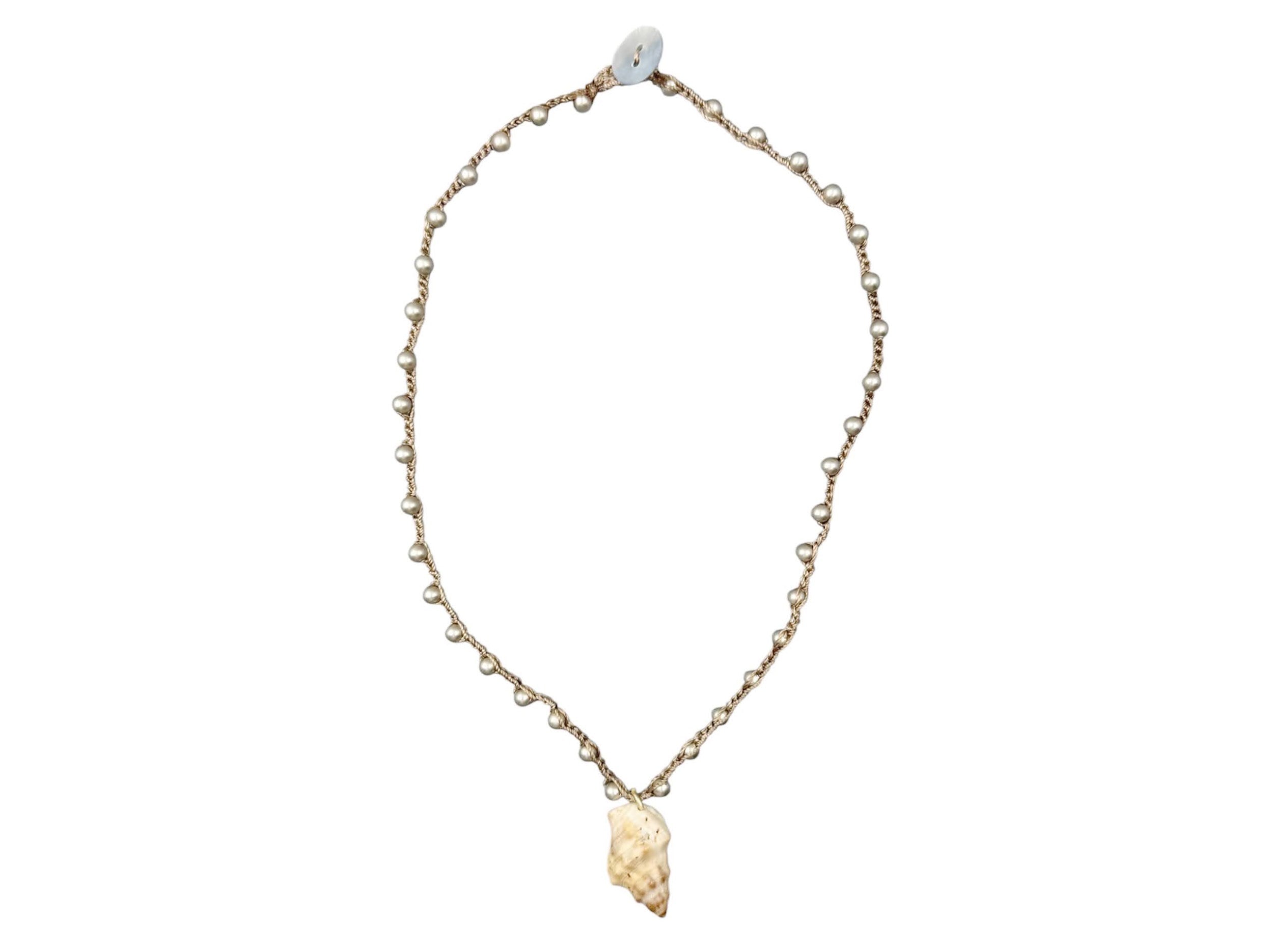 Hand-Crocheted Necklace with Knobbed Whelk Shell