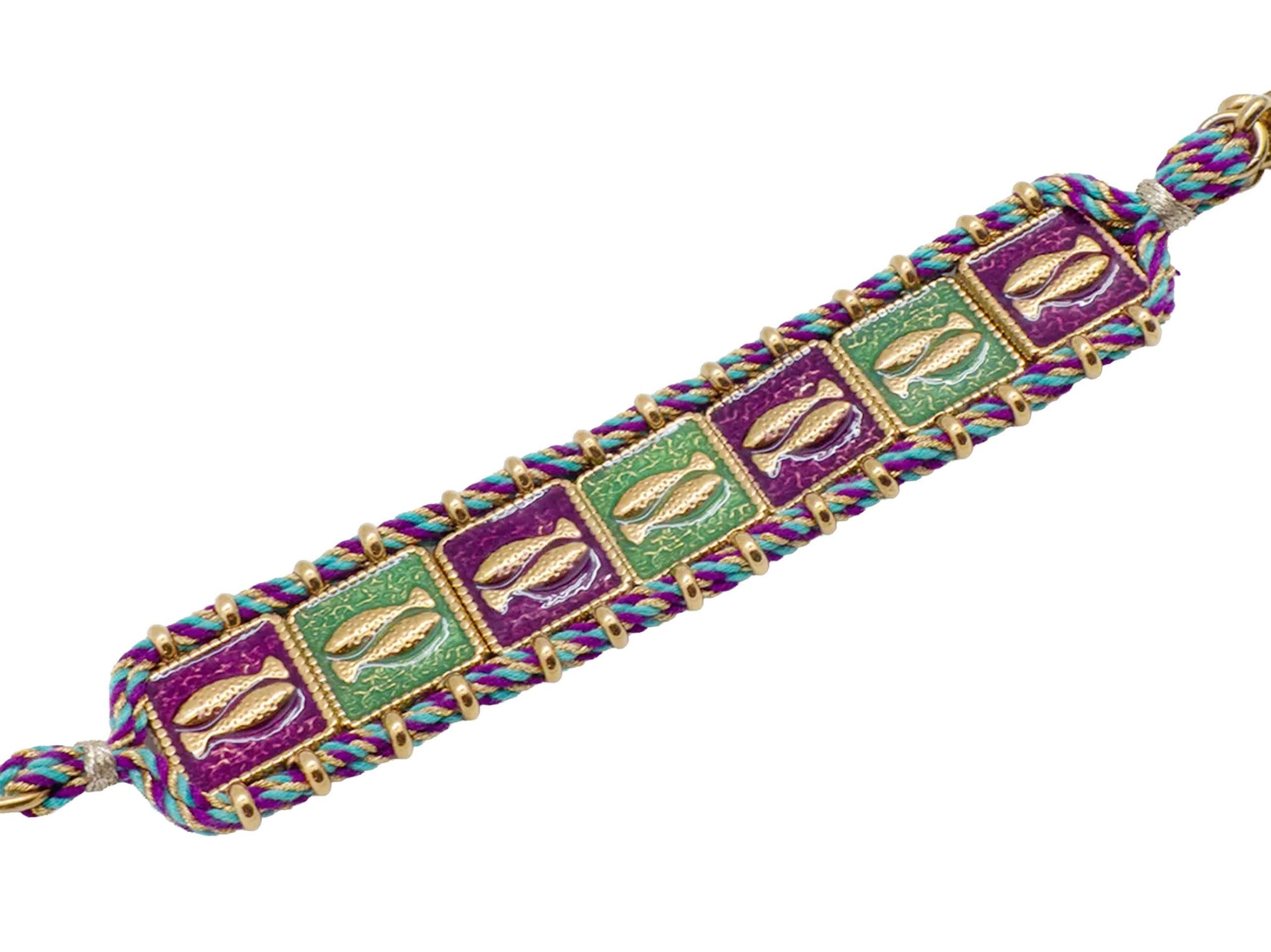 Purple and Green Bracelet with Golden Fishes