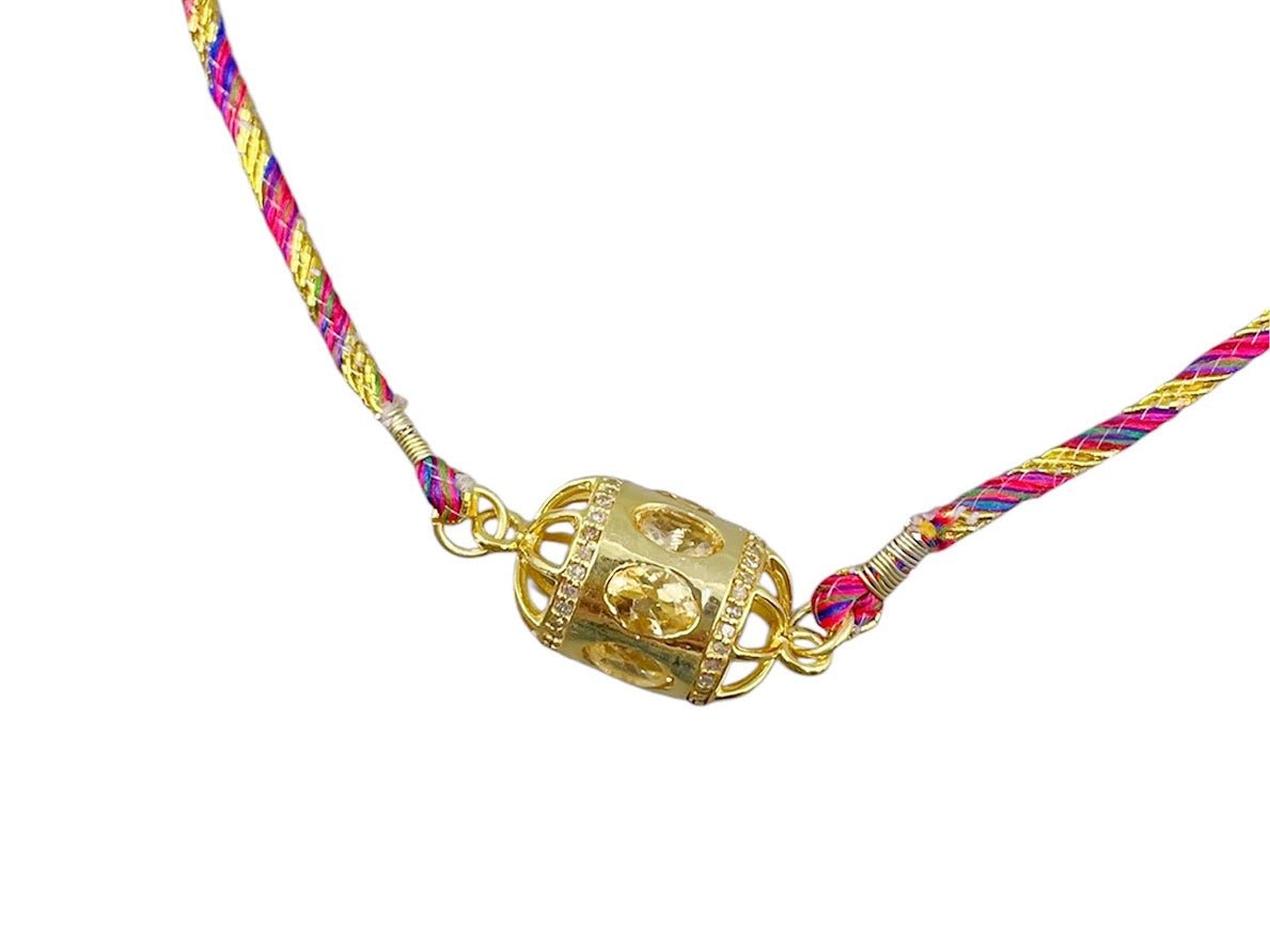 Gold, Citrine, and Diamond Charm Necklace