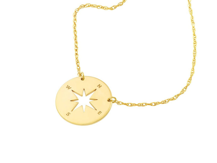 14k Mini Compass Charm Necklace