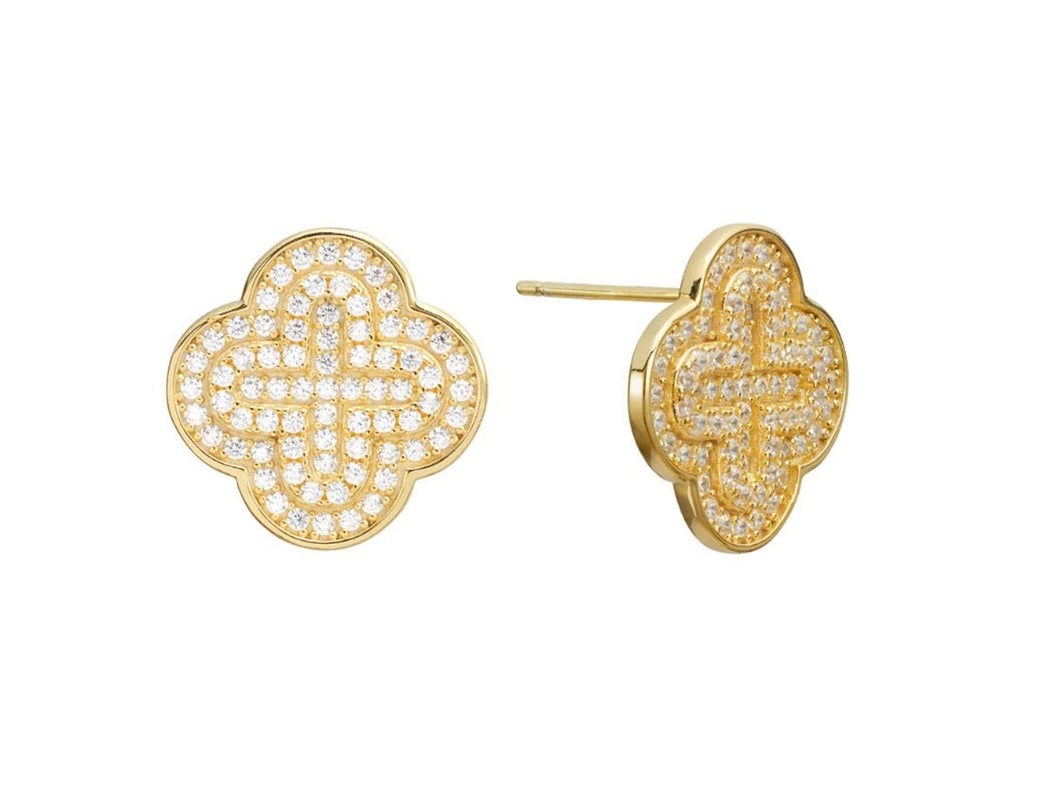 Gold Clover Stud with CZs