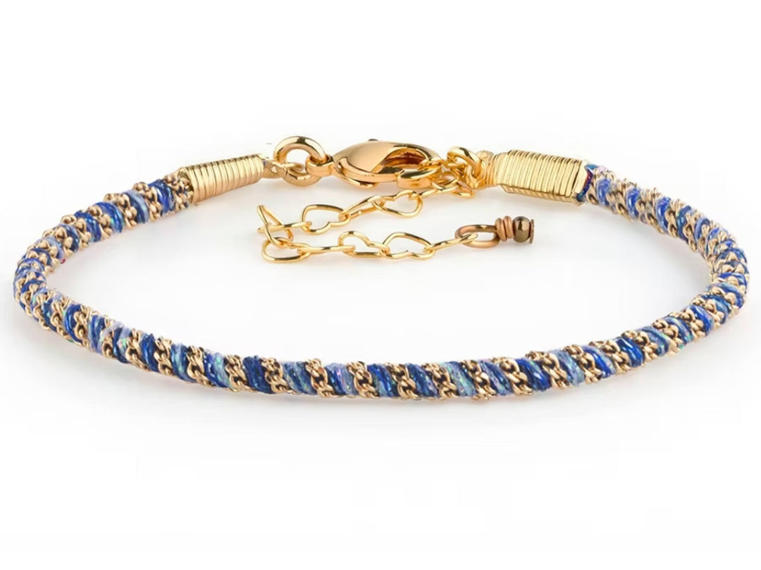 Blue Thread and Chain Woven Bracelet
