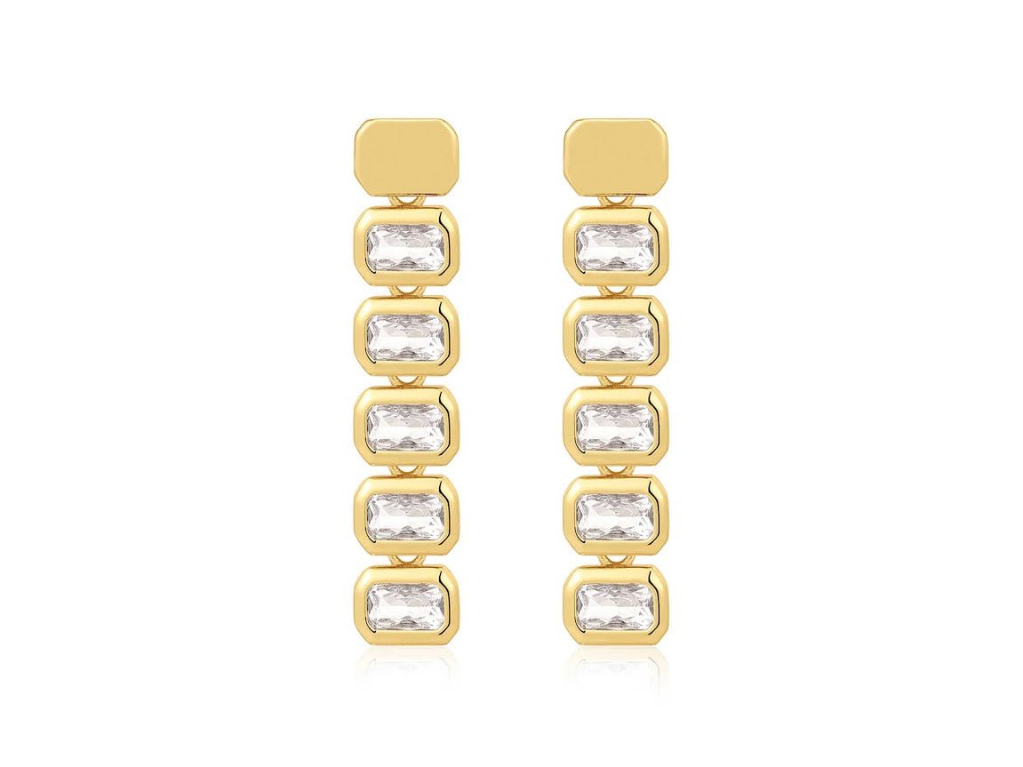 Gold Bezel CZ Drop Earrings