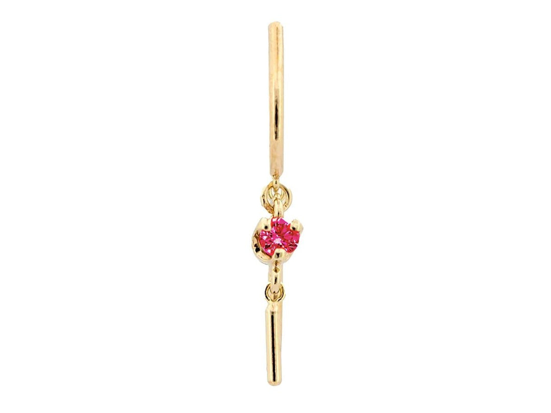 14k Small Threader-Style Dangling Hoop Earring with Ruby