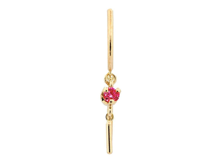 14k Small Threader-Style Dangling Hoop Earring with Ruby