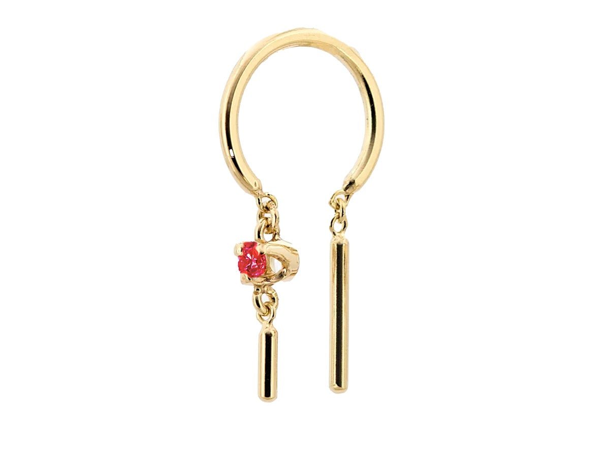 14k Small Threader-Style Dangling Hoop Earring with Ruby