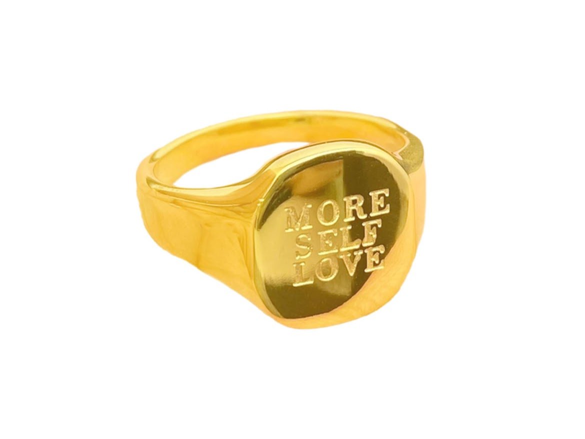 Gold "MORE SELF LOVE" Signet Ring
