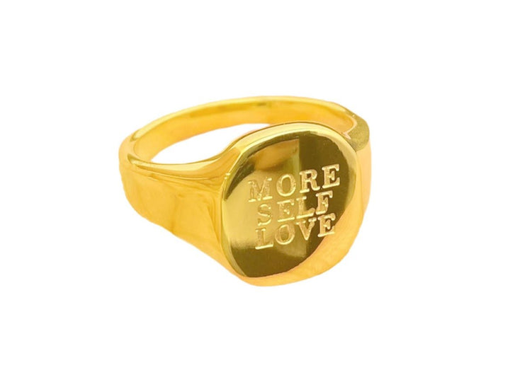 Gold "MORE SELF LOVE" Signet Ring