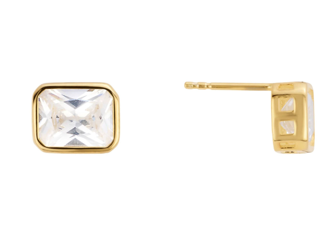 Gold Rectangluar Studs with CZs