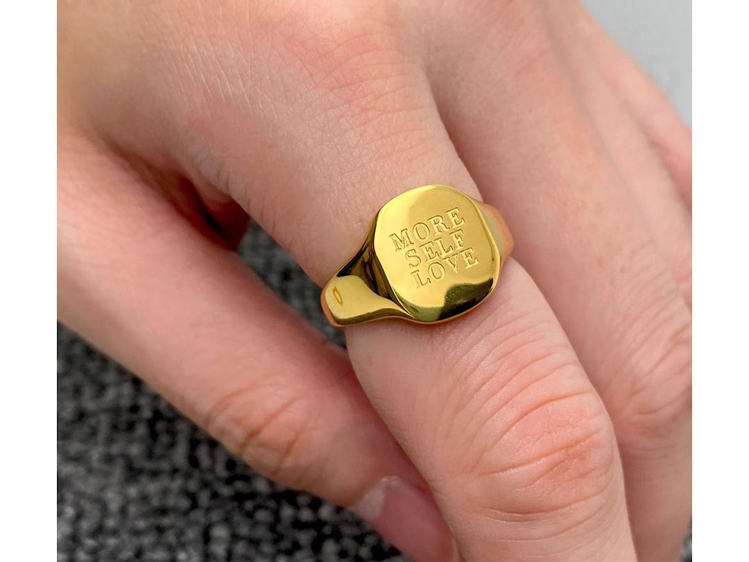 Gold "MORE SELF LOVE" Signet Ring