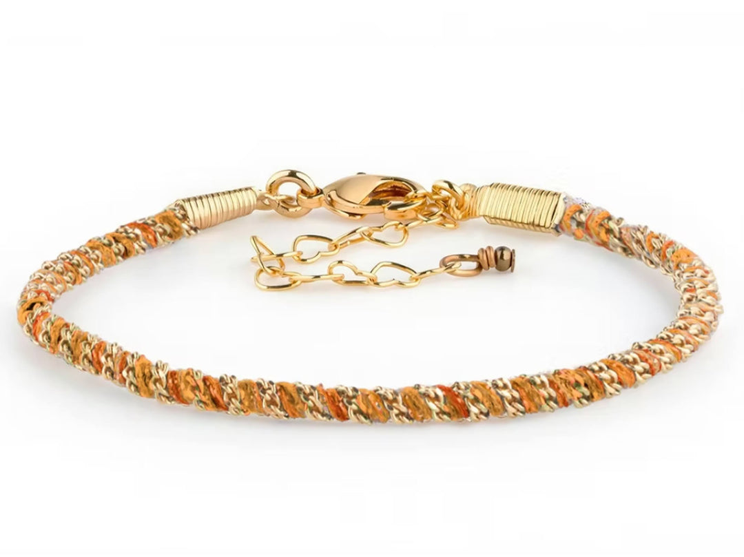 Orange Thread and Chain Woven Bracelet