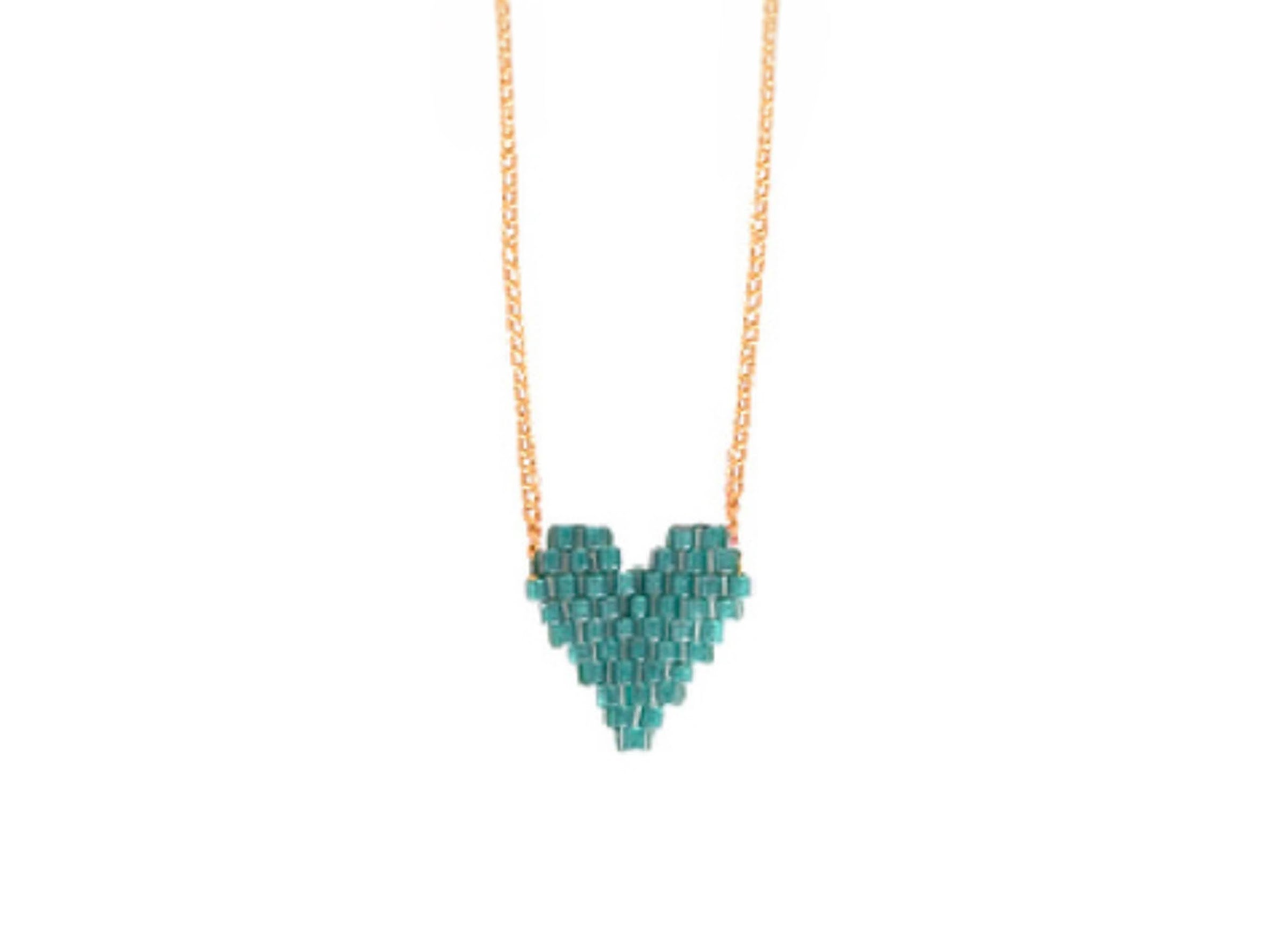 Green Beaded Heart Necklace