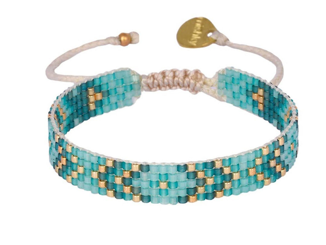 Slim Turquoise, Gold, and White Beaded Bracelet