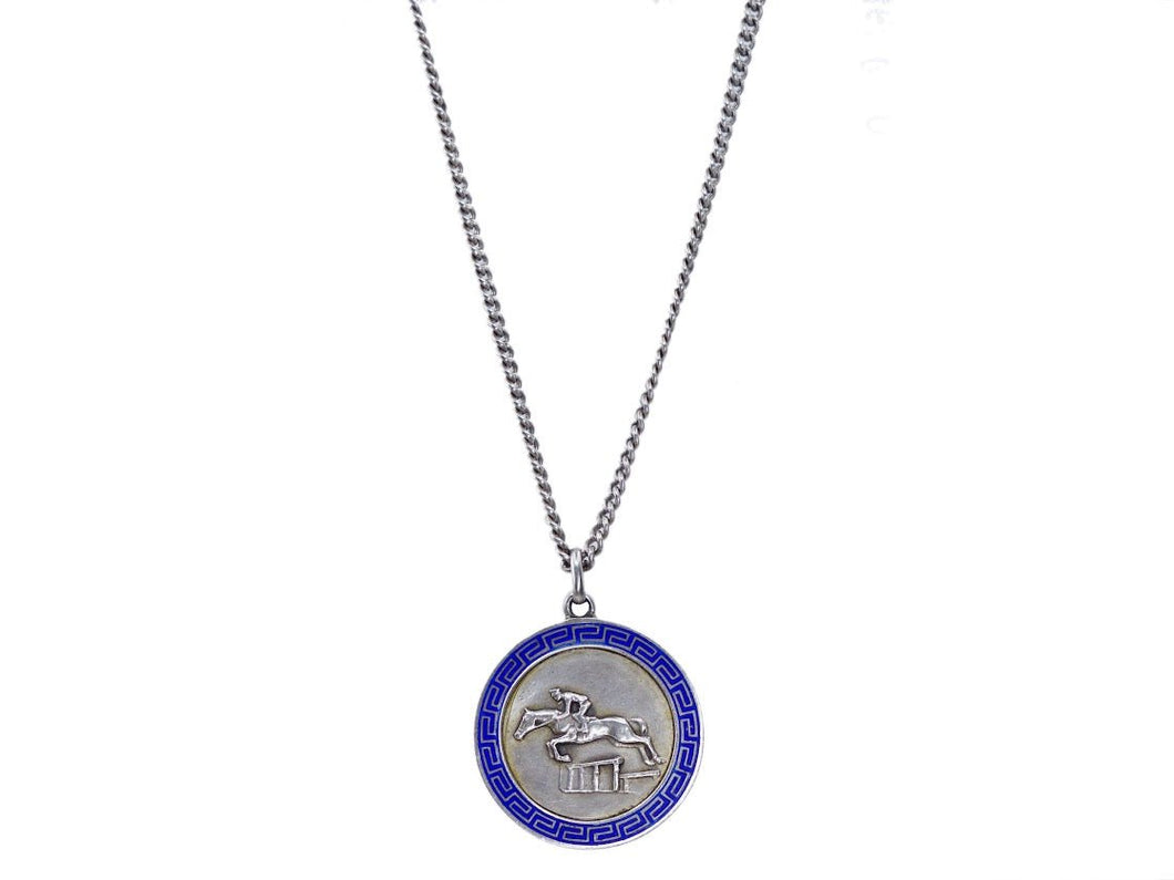 SS and Blue Enamel Equestrian Charm Necklace