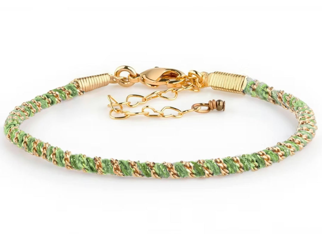 Light Green Thread and Chain Woven Bracelet