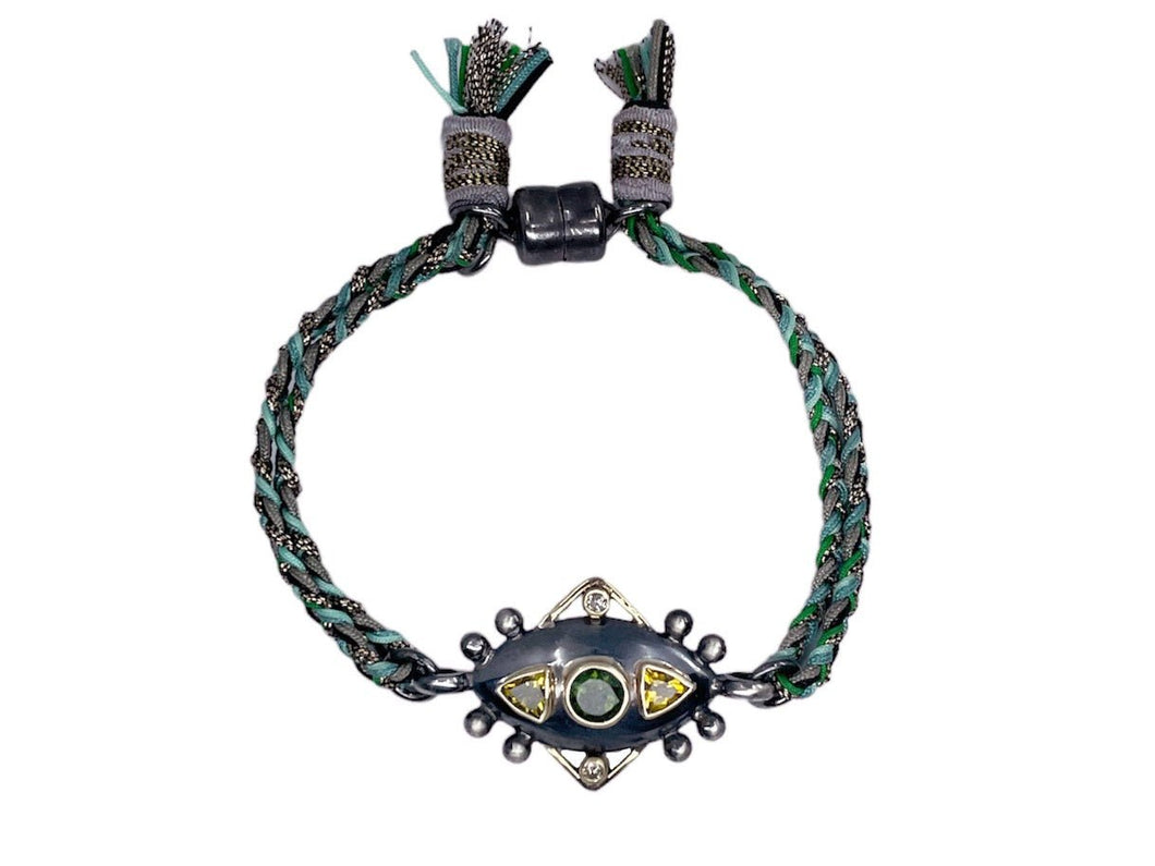 Braided Silk Bracelet with Tourmaline and Diamonds