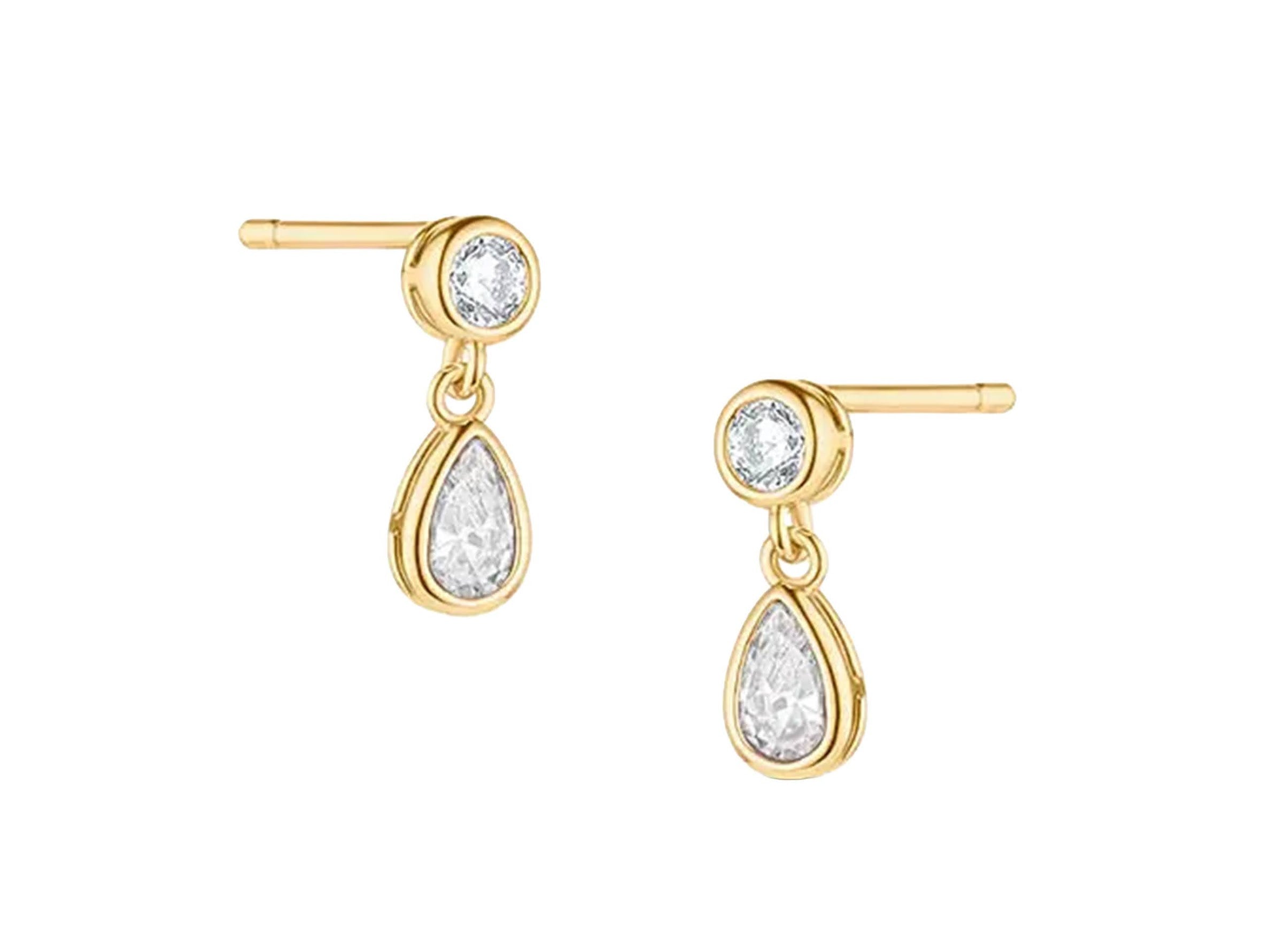 Gold CZ Studs with CZ Teardrops