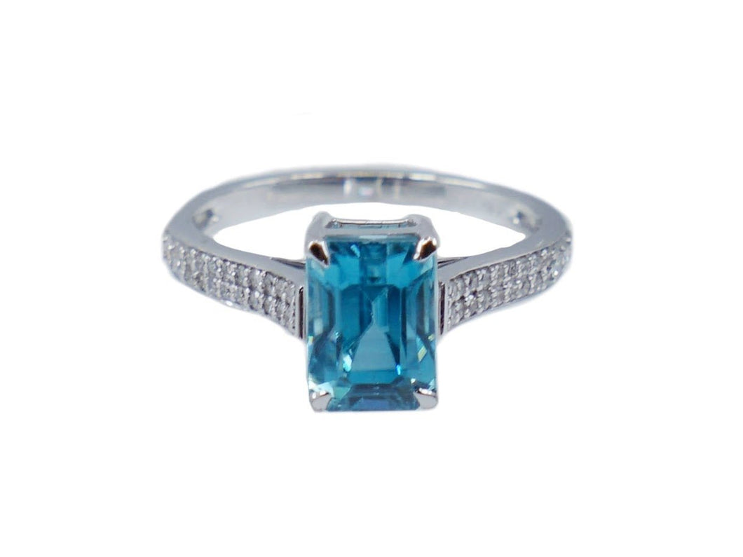 18k Blue Zircon and Diamond Ring